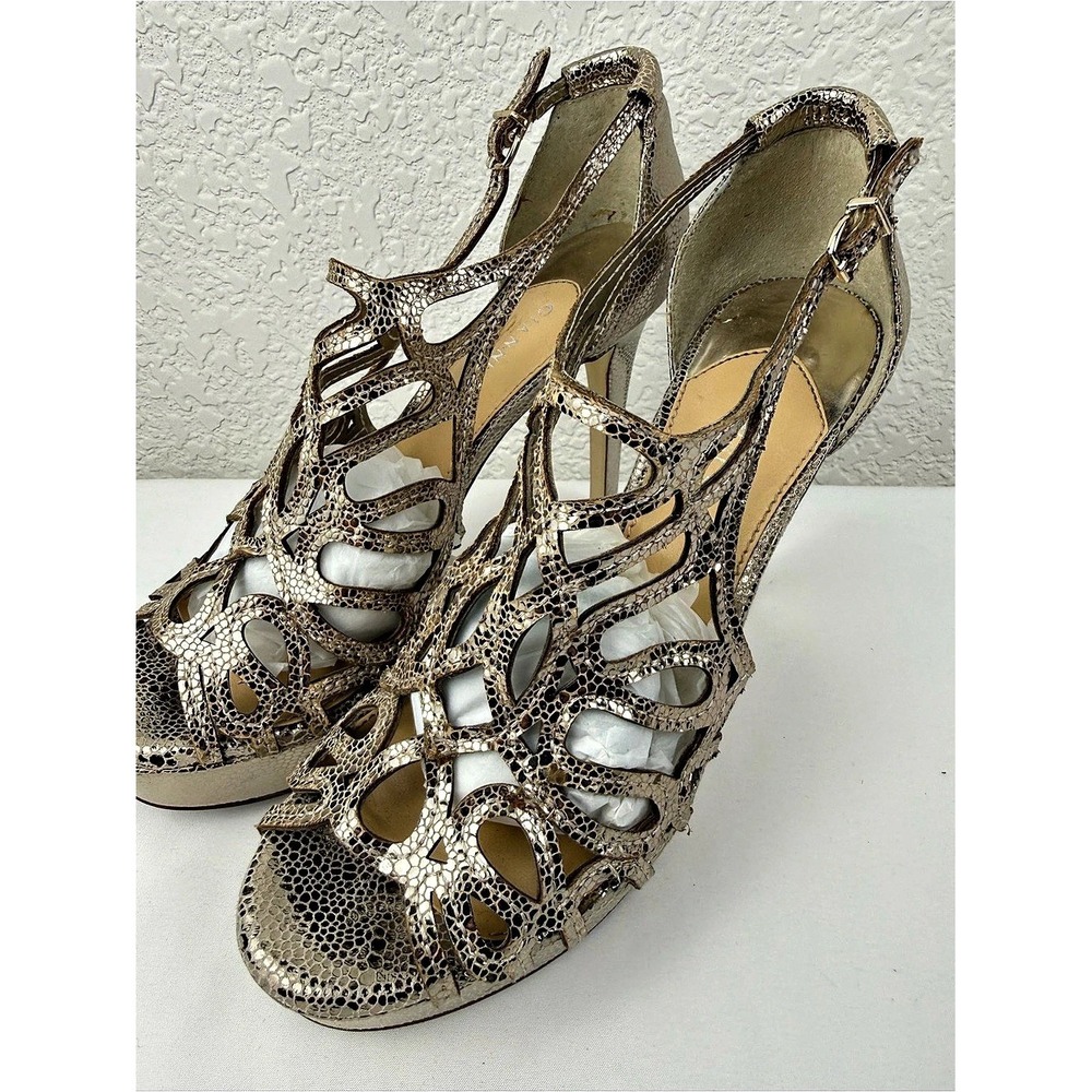 Gianni Bini | Metallic Champagne Gold Caged Platform Stiletto Heels | Size 7.5